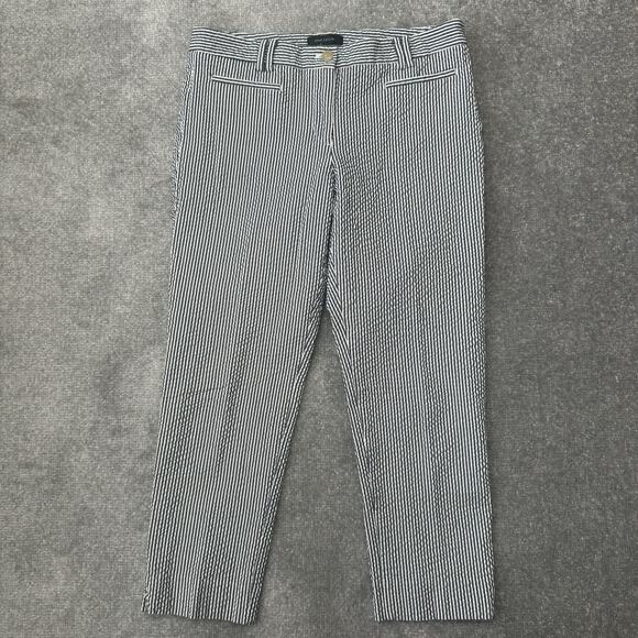 Ann Taylor Pants - Ann Taylor Pants Womens 8 Blue White Striped Seersucker Cropped Stretch Cotton
